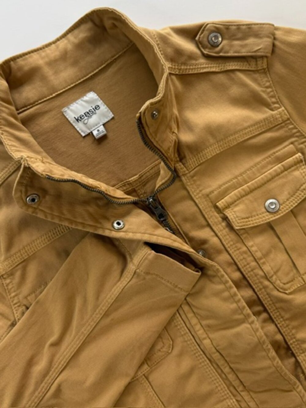 Utility Jacket Kensie Jeans Women's Khaki Tan Full Zip Snap Zip Size S Small GI
